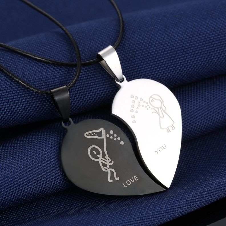 Collar Parejas Mitad Corazon Atrapa Besitos Corazones Amor-4