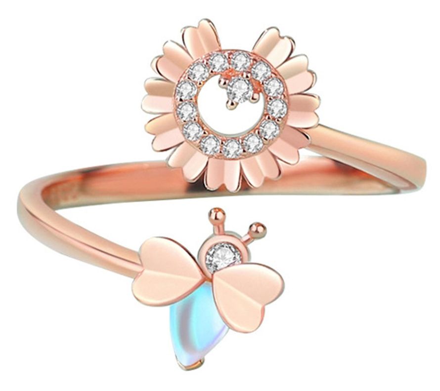 Anillo Plata 925 Margarita Abeja Piedra Lunar Joyas Mujer-0