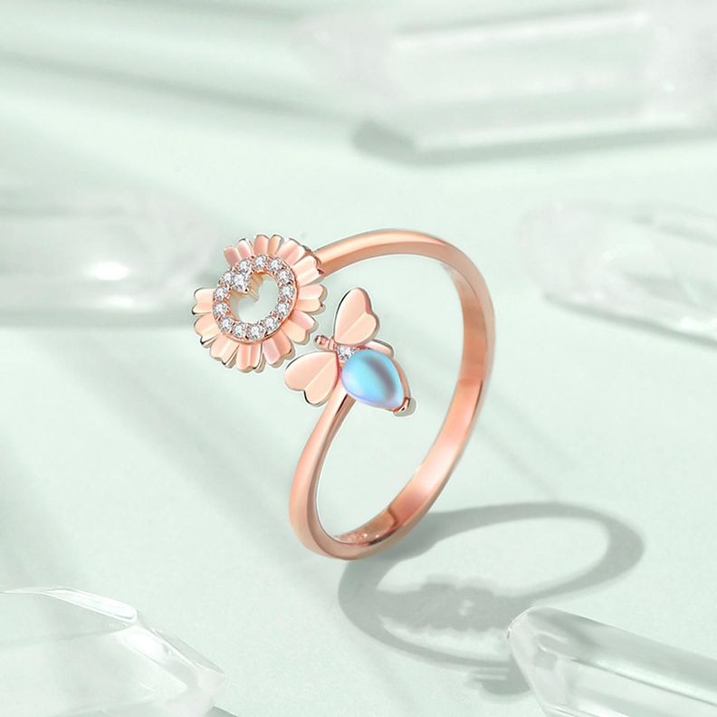 Anillo Plata 925 Margarita Abeja Piedra Lunar Joyas Mujer-3