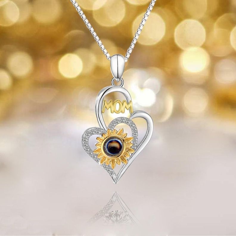 Collar Plata 925 Corazon Girasol Mamá Te Amo 100 Idiomas Mom-2