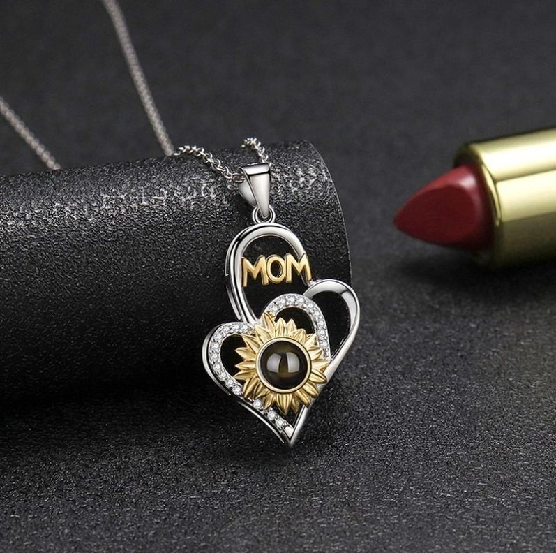Collar Plata 925 Corazon Girasol Mamá Te Amo 100 Idiomas Mom-3
