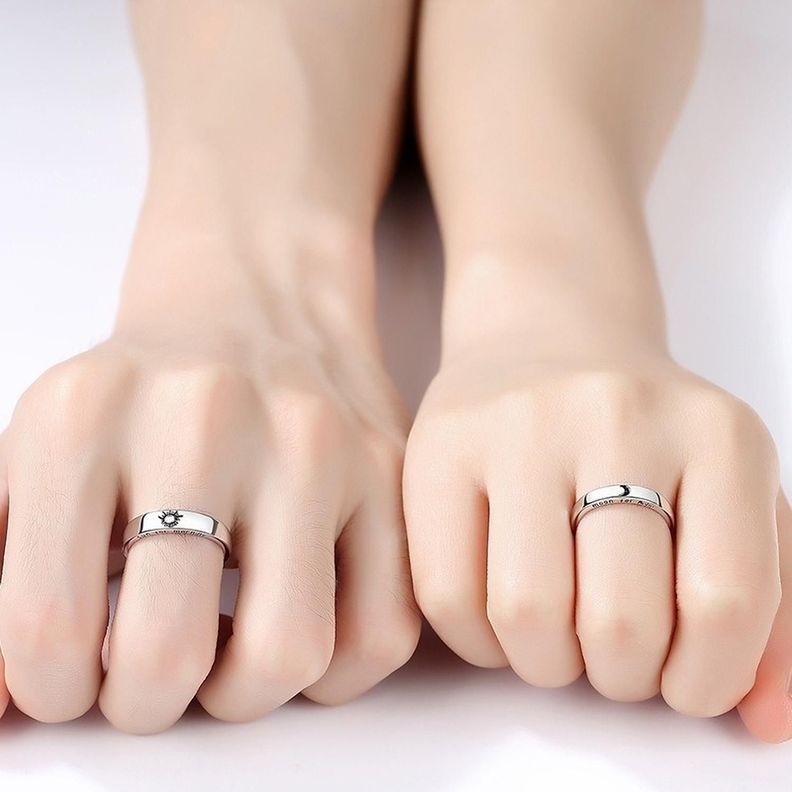 Anillo Alianzas Plata 925 Sol Luna Parejas Compromiso Amor-1