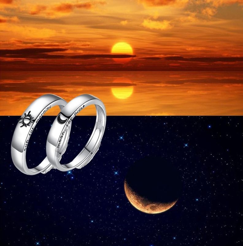 Anillo Alianzas Plata 925 Sol Luna Parejas Compromiso Amor-2