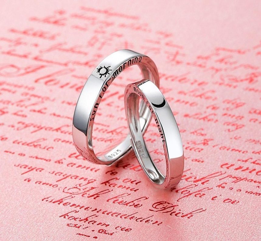 Anillo Alianzas Plata 925 Sol Luna Parejas Compromiso Amor-3