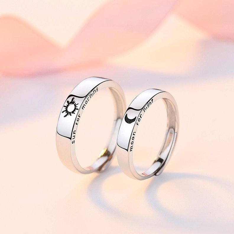 Anillo Alianzas Plata 925 Sol Luna Parejas Compromiso Amor-5