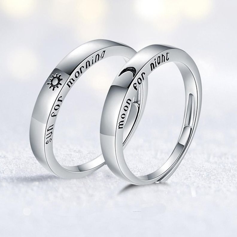 Anillo Alianzas Plata 925 Sol Luna Parejas Compromiso Amor-8