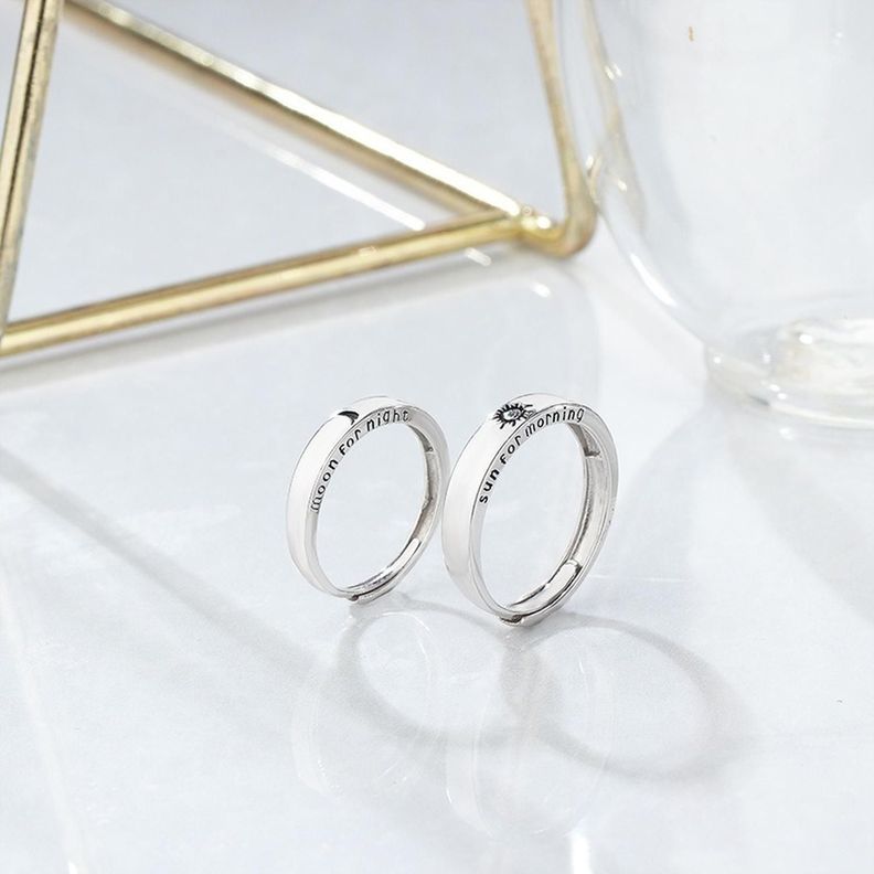 Anillo Alianzas Plata 925 Sol Luna Parejas Compromiso Amor-9