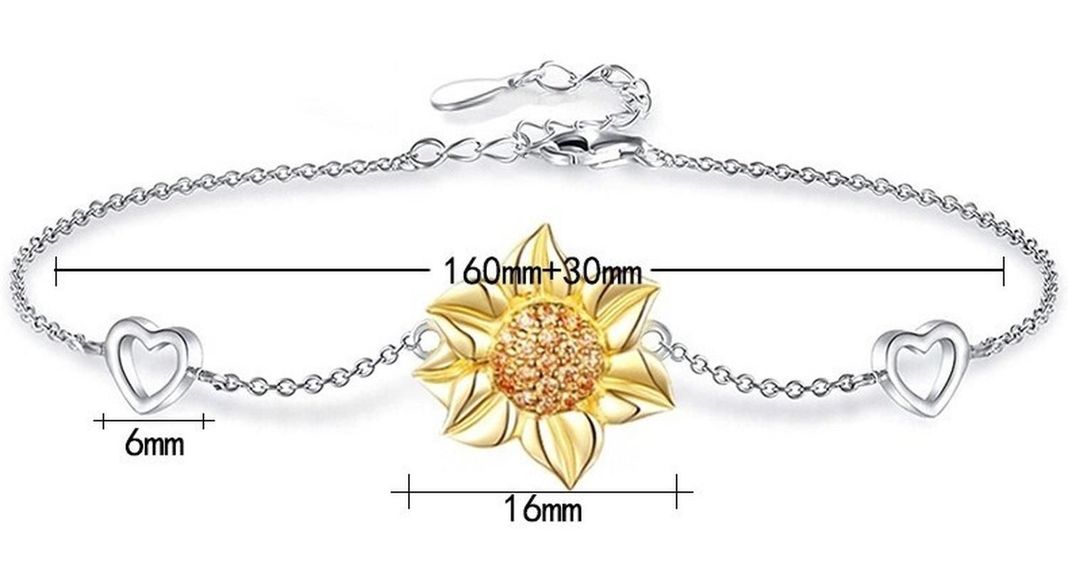Pulsera Brazalete Plata Fina 925 Flor De Girasol Y Corazones-5