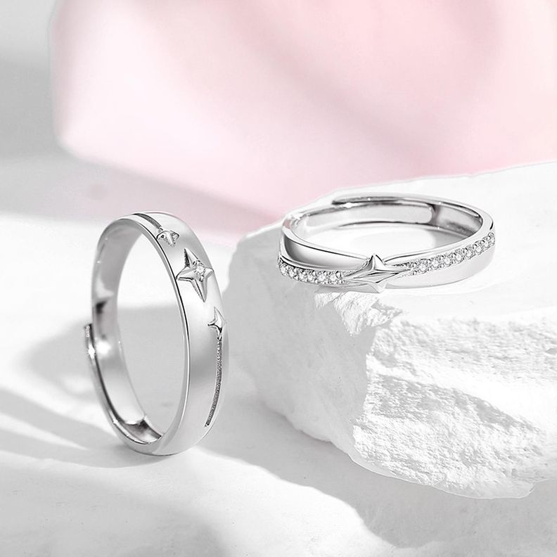 Anillos Plata 925 Estrellas Ilusion Ajustable Parejas Par-3