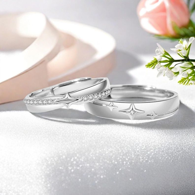 Anillos Plata 925 Estrellas Ilusion Ajustable Parejas Par-4
