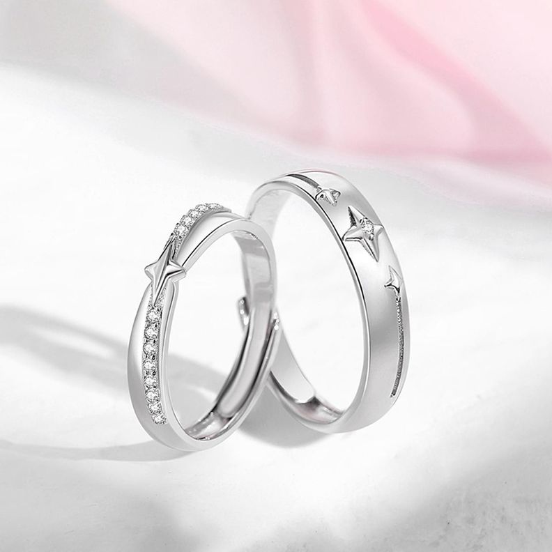 Anillos Plata 925 Estrellas Ilusion Ajustable Parejas Par-5