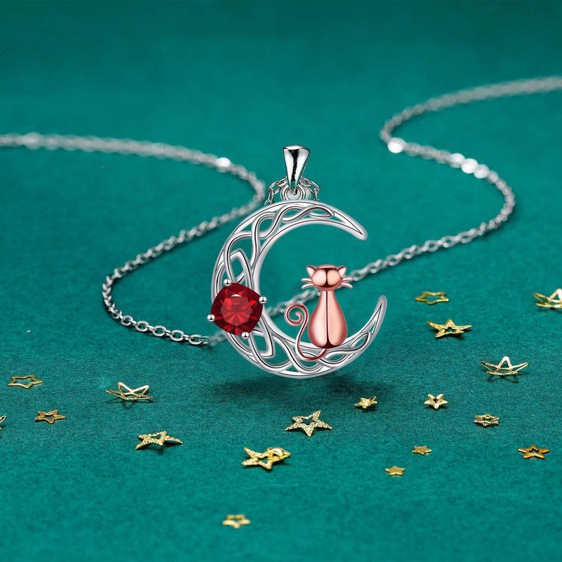 Collar Plata 925 Dije Gatito Oro Rosa Luna Estrella Cristal-1