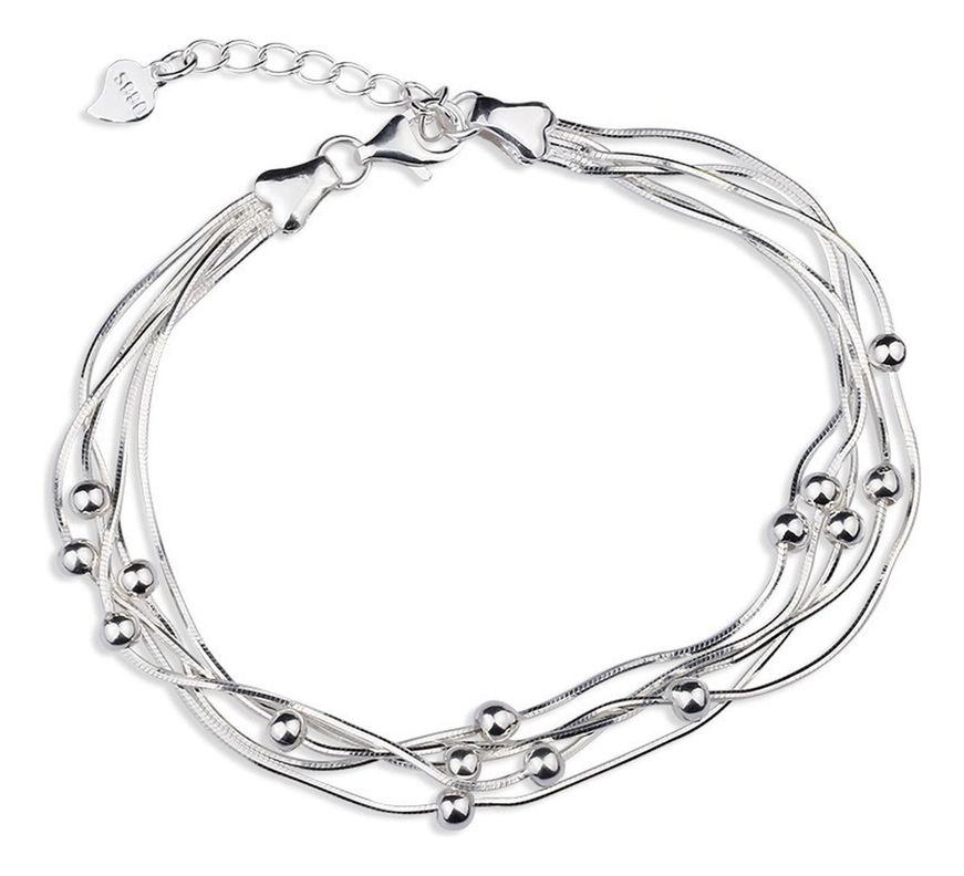 Pulsera Brazalete Plata 925 Cinco Niveles Cuentas Esferas-0