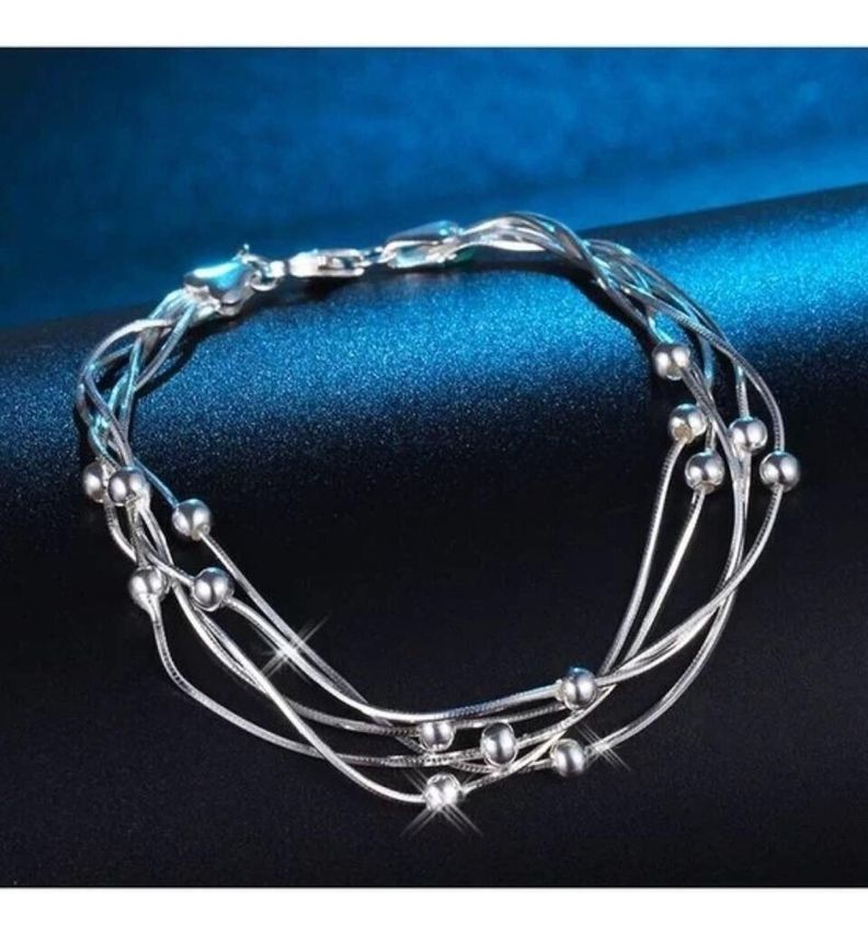 Pulsera Brazalete Plata 925 Cinco Niveles Cuentas Esferas-2