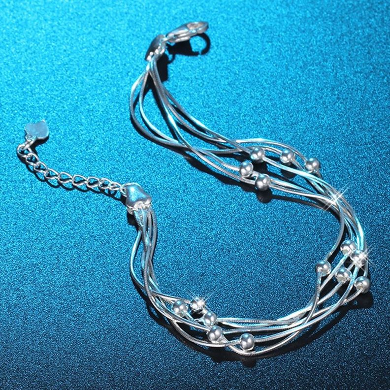 Pulsera Brazalete Plata 925 Cinco Niveles Cuentas Esferas-3
