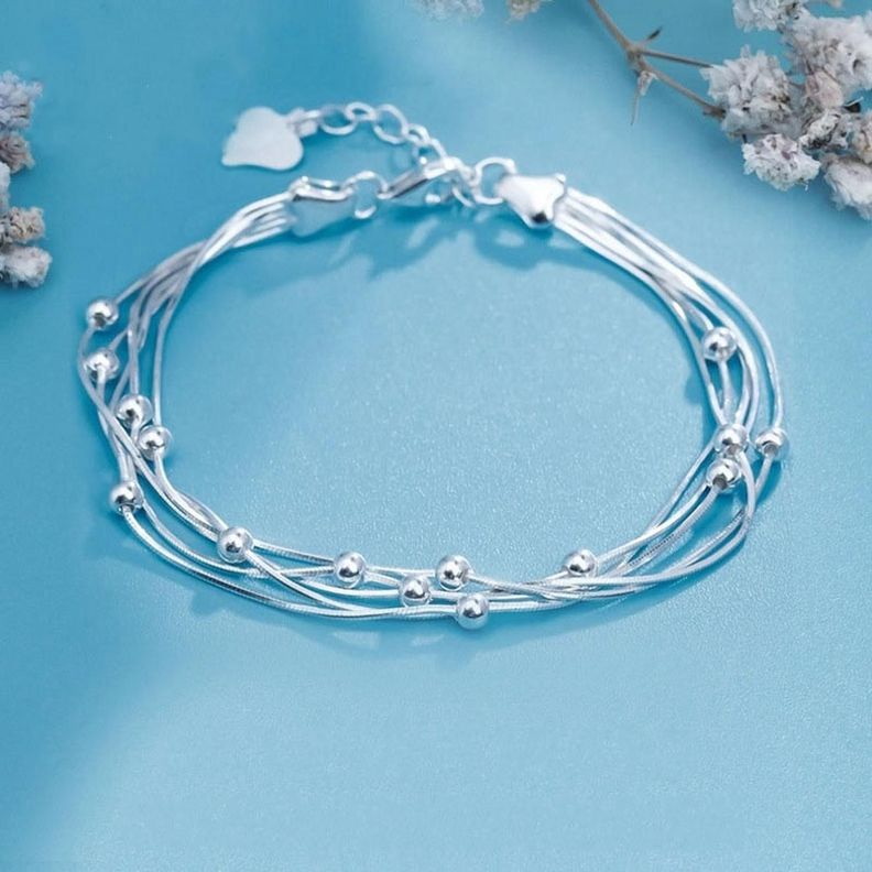 Pulsera Brazalete Plata 925 Cinco Niveles Cuentas Esferas-4