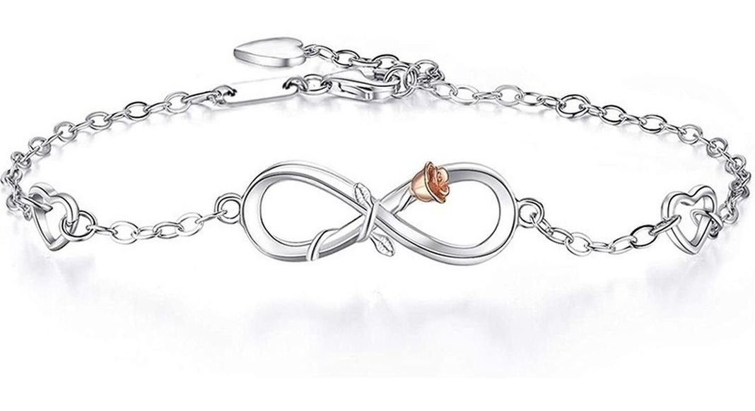 Pulsera Plata Fina 925 Infinito Con Rosa Mujer Joyas-0