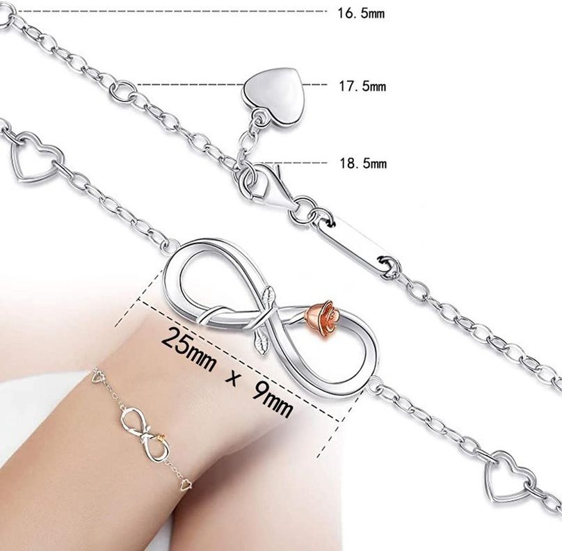 Pulsera Plata Fina 925 Infinito Con Rosa Mujer Joyas-3