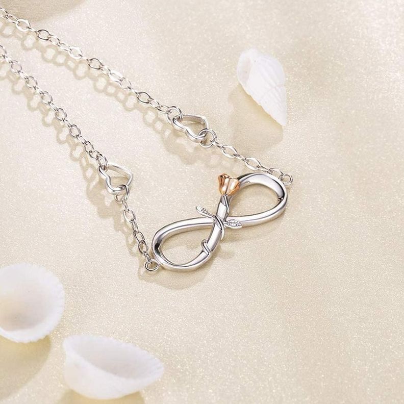 Pulsera Plata Fina 925 Infinito Con Rosa Mujer Joyas-2