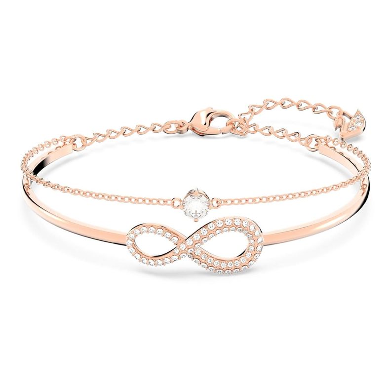 Pulsera Doble Infinito Amor Eterno Bañada Plata Brillantes-0