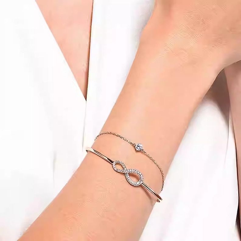 Pulsera Doble Infinito Amor Eterno Bañada Plata Brillantes-2
