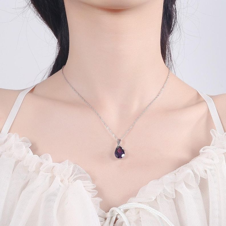 Collar Plata Fina S925 Lagrima De Angel Amatista Mujer Joyas-1