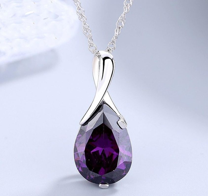 Collar Plata Fina S925 Lagrima De Angel Amatista Mujer Joyas-2