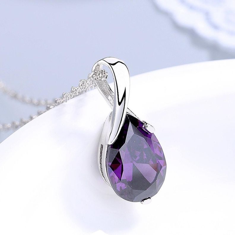 Collar Plata Fina S925 Lagrima De Angel Amatista Mujer Joyas-3