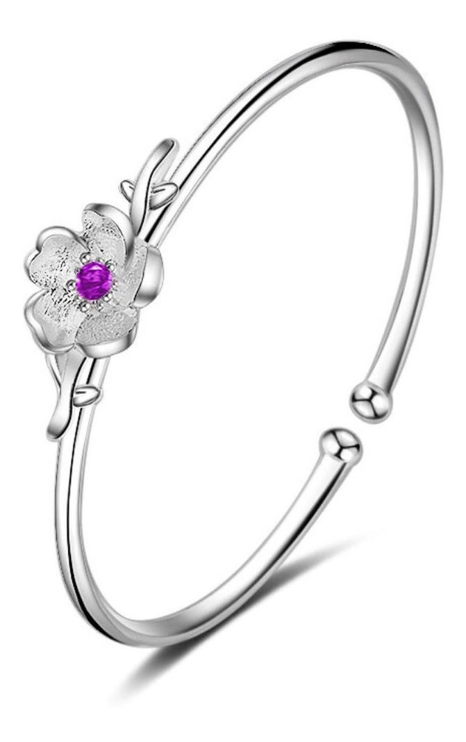 Pulsera Plata 925 Flor de Ciruelo Cerezo Mujer Regalo Joyas-0