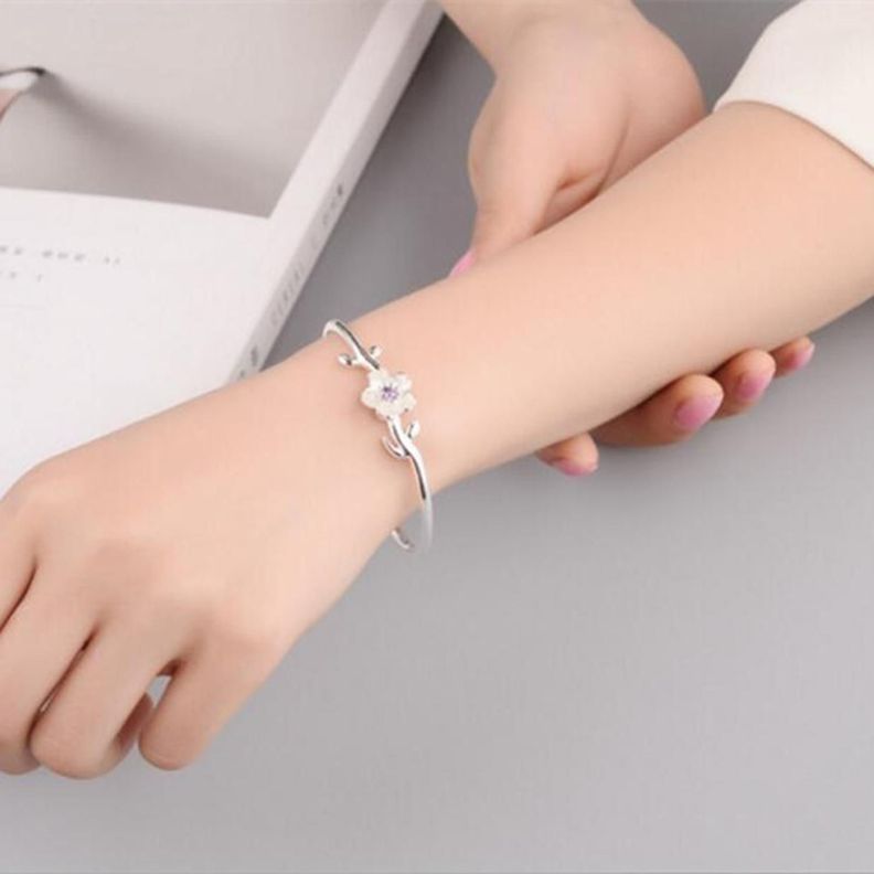 Pulsera Plata 925 Flor de Ciruelo Cerezo Mujer Regalo Joyas-1
