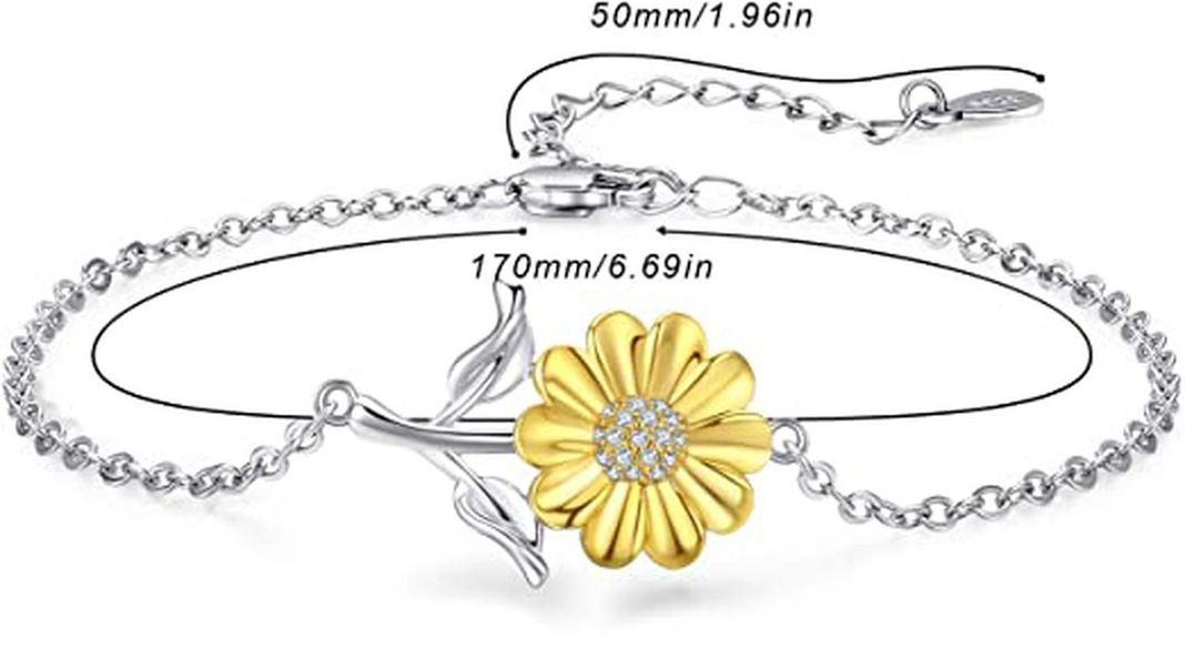 Pulsera Brazalete Plata Fina 925 Flor Girasol Tallo Mujer-5