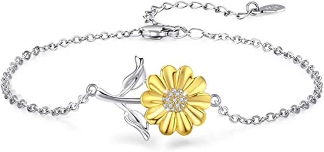 Pulsera Brazalete Plata Fina 925 Flor Girasol Tallo Mujer-0