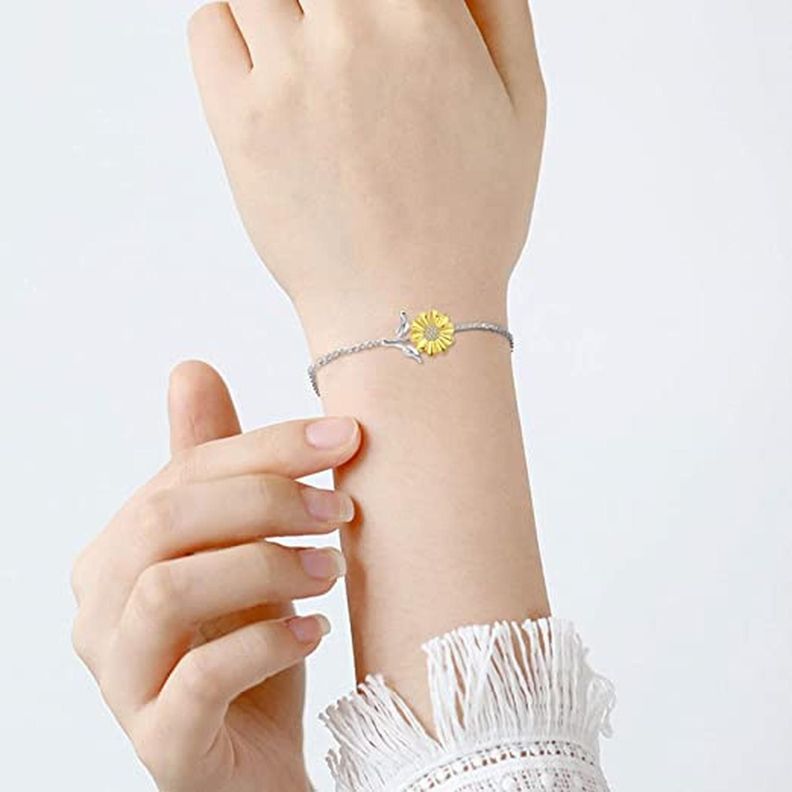 Pulsera Brazalete Plata Fina 925 Flor Girasol Tallo Mujer-1