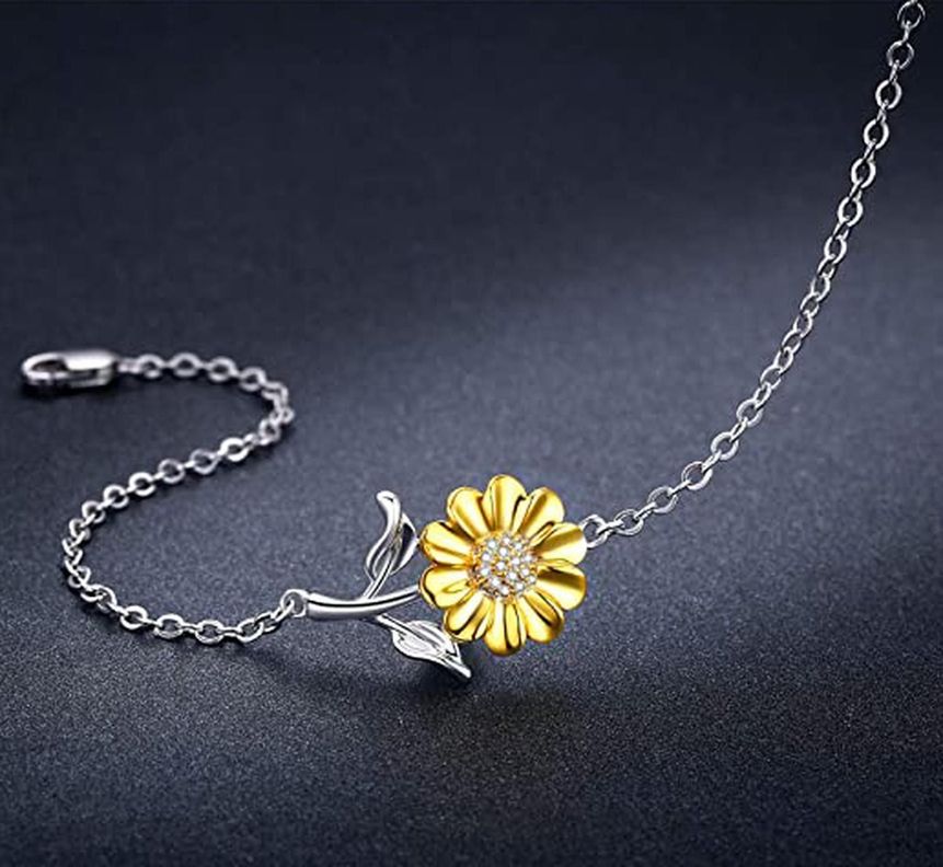 Pulsera Brazalete Plata Fina 925 Flor Girasol Tallo Mujer-3