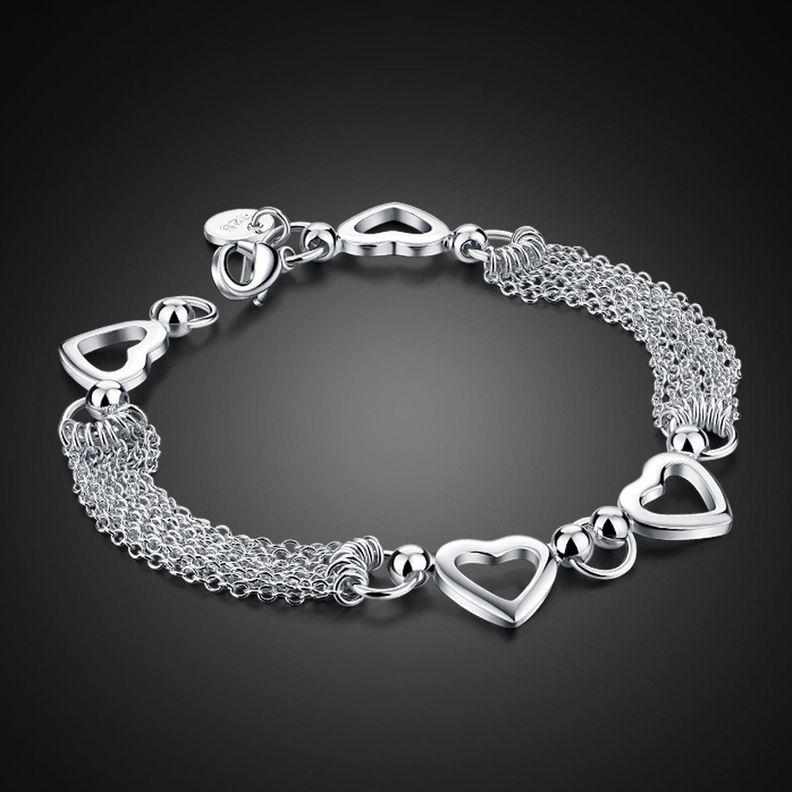 Pulsera Brazalete Plata 925 Corazones Borlas Cadenas-1
