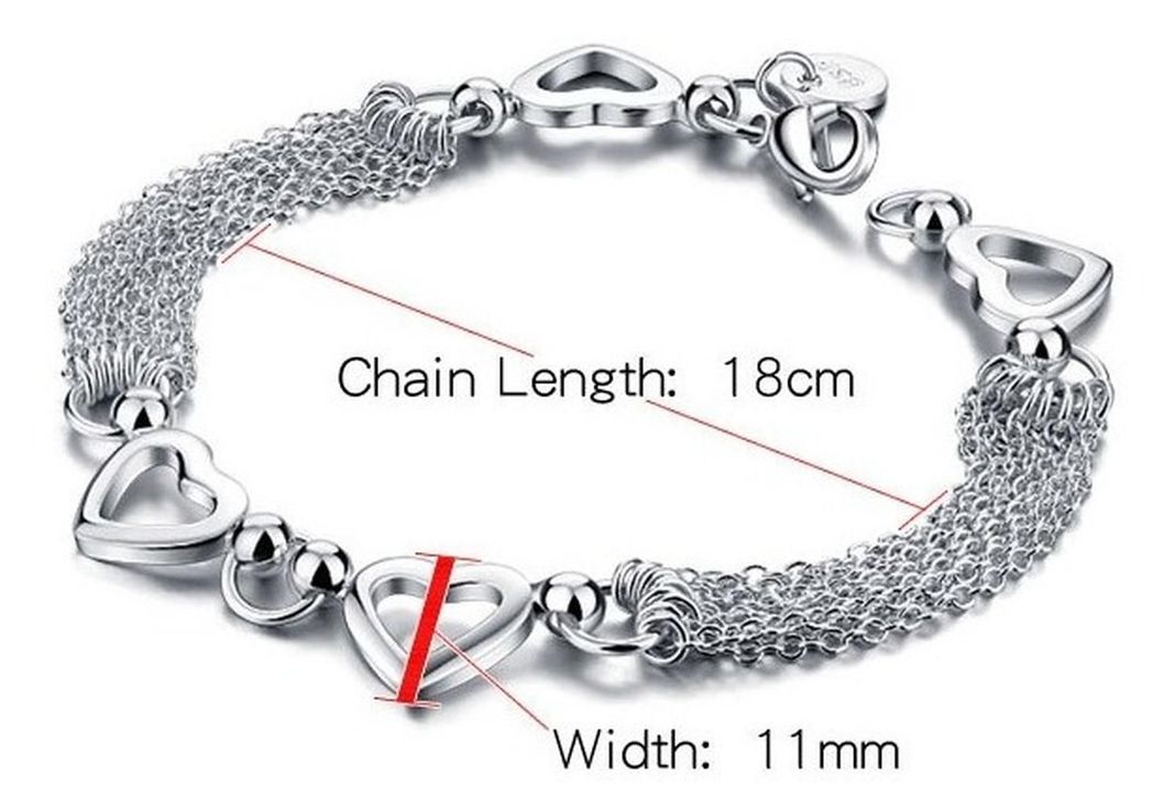 Pulsera Brazalete Plata 925 Corazones Borlas Cadenas-3