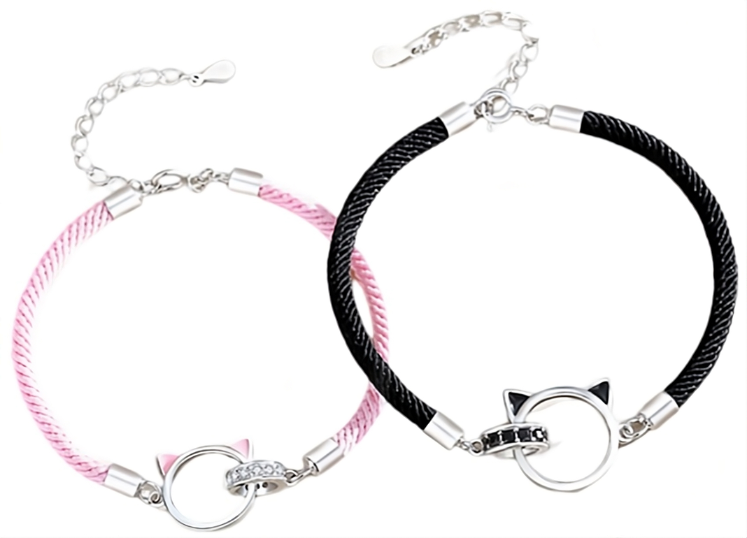 Pulseras Plata 925 Doble Anillo Gatos Parejas Zirconia-0