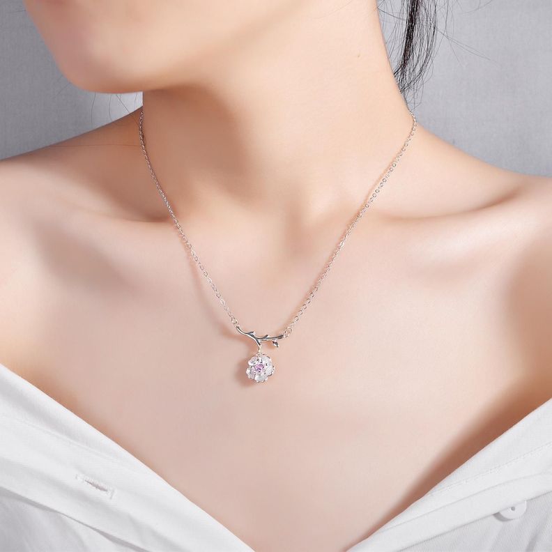 Collar Plata 925 Flores Sakura Cerezo Ciruelo Joyas Mujer-3