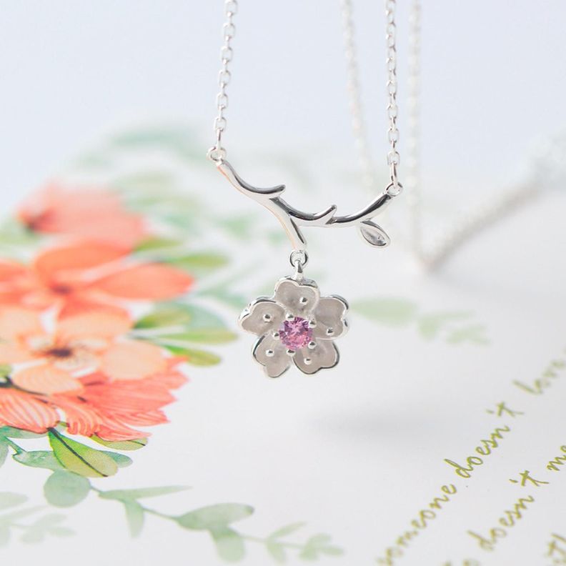 Collar Plata 925 Flores Sakura Cerezo Ciruelo Joyas Mujer-1