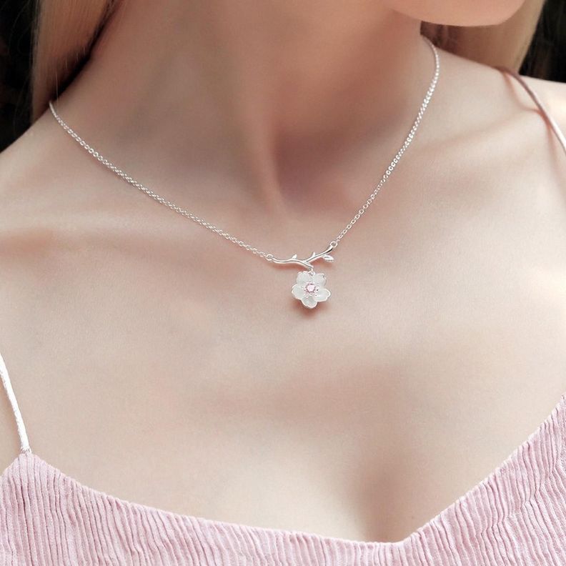 Collar Plata 925 Flores Sakura Cerezo Ciruelo Joyas Mujer-2
