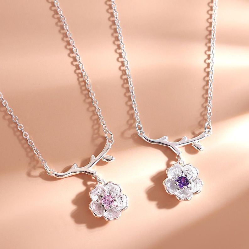 Collar Plata 925 Flores Sakura Cerezo Ciruelo Joyas Mujer-5