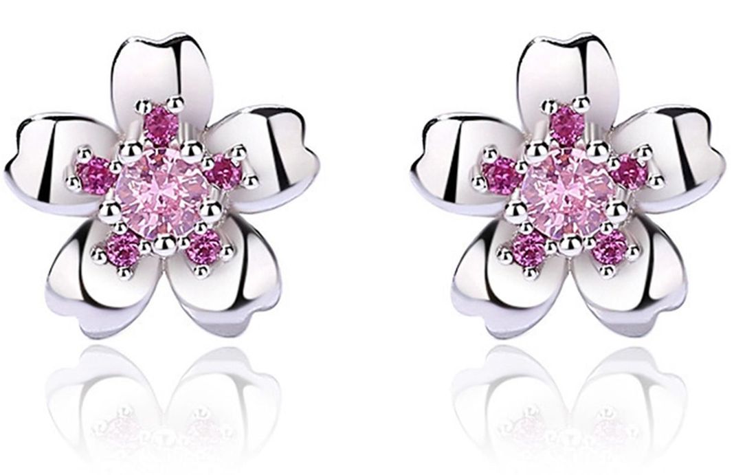 Aros Plata 925 Pendiente Flor de Cerezo Mujer Regalo Joyas-0