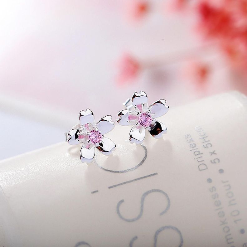 Aros Plata 925 Pendiente Flor de Cerezo Mujer Regalo Joyas-3