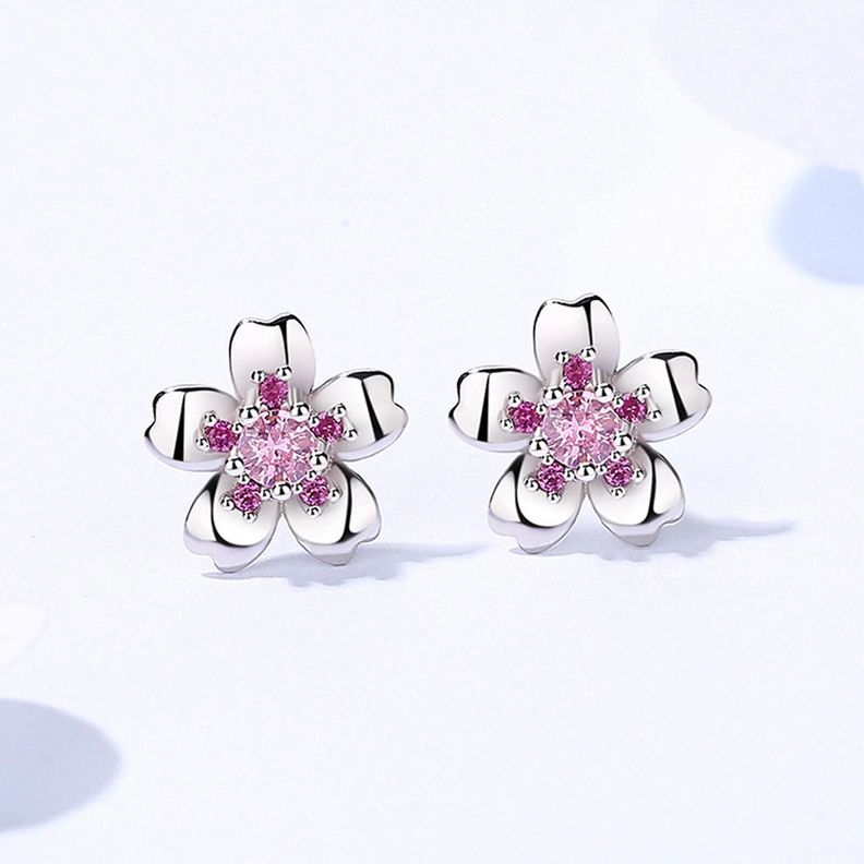 Aros Plata 925 Pendiente Flor de Cerezo Mujer Regalo Joyas-4