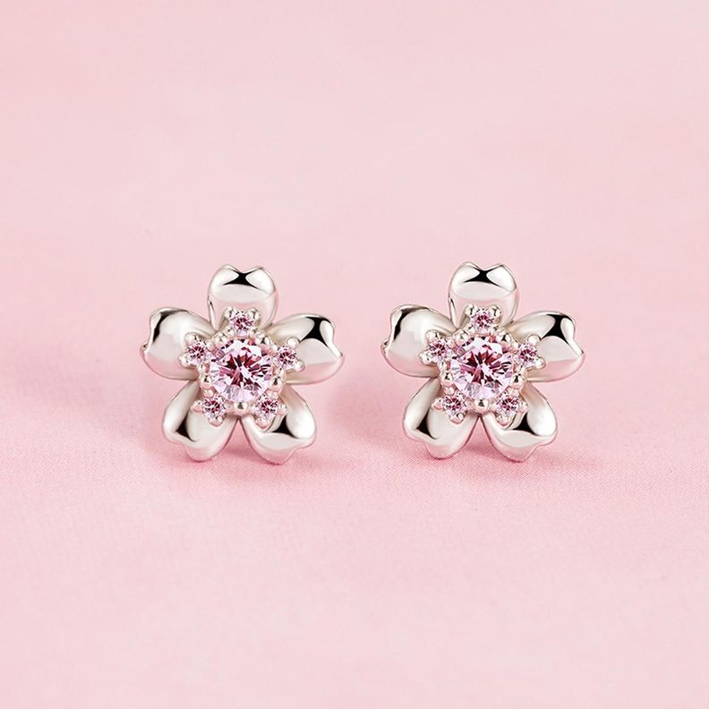 Aros Plata 925 Pendiente Flor de Cerezo Mujer Regalo Joyas-5