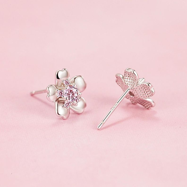 Aros Plata 925 Pendiente Flor de Cerezo Mujer Regalo Joyas-6
