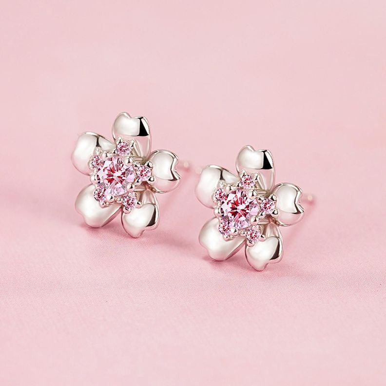 Aros Plata 925 Pendiente Flor de Cerezo Mujer Regalo Joyas-7