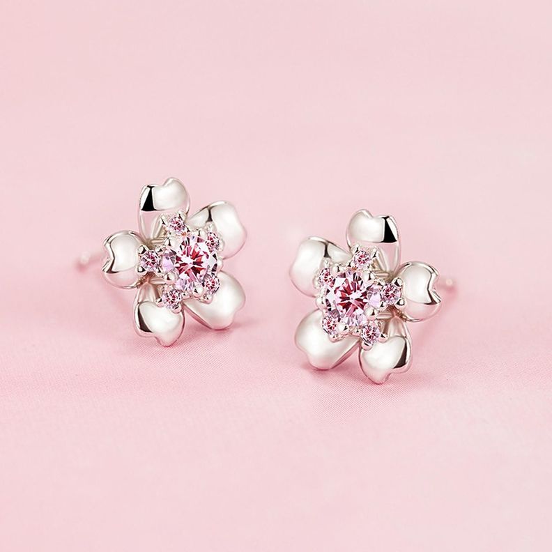 Aros Plata 925 Pendiente Flor de Cerezo Mujer Regalo Joyas-8