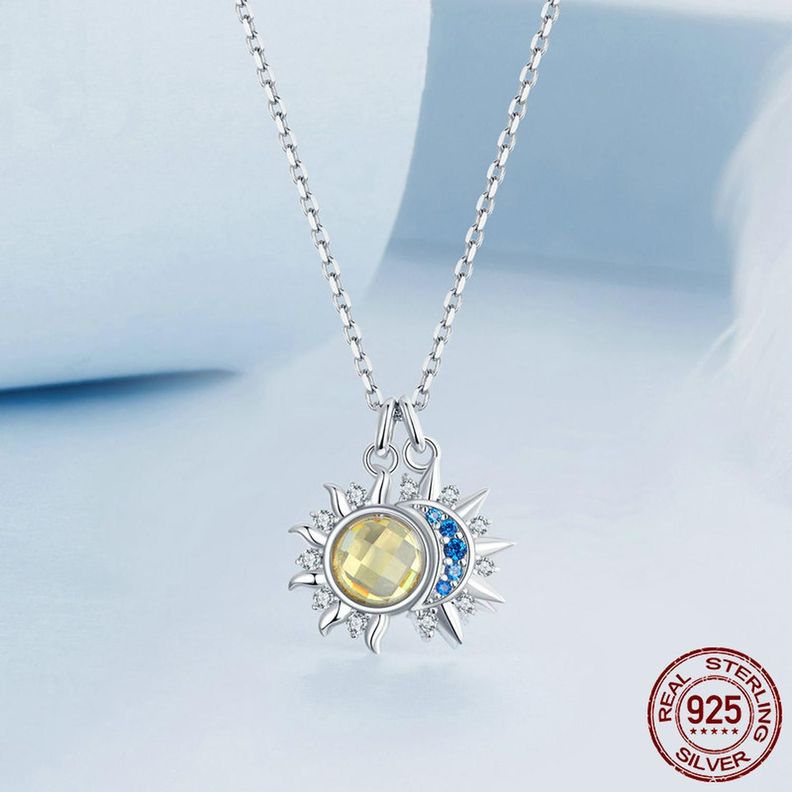 Collar Plata 925 Doble Dije Sol Luna y Estrellas Mujer Joyas-3