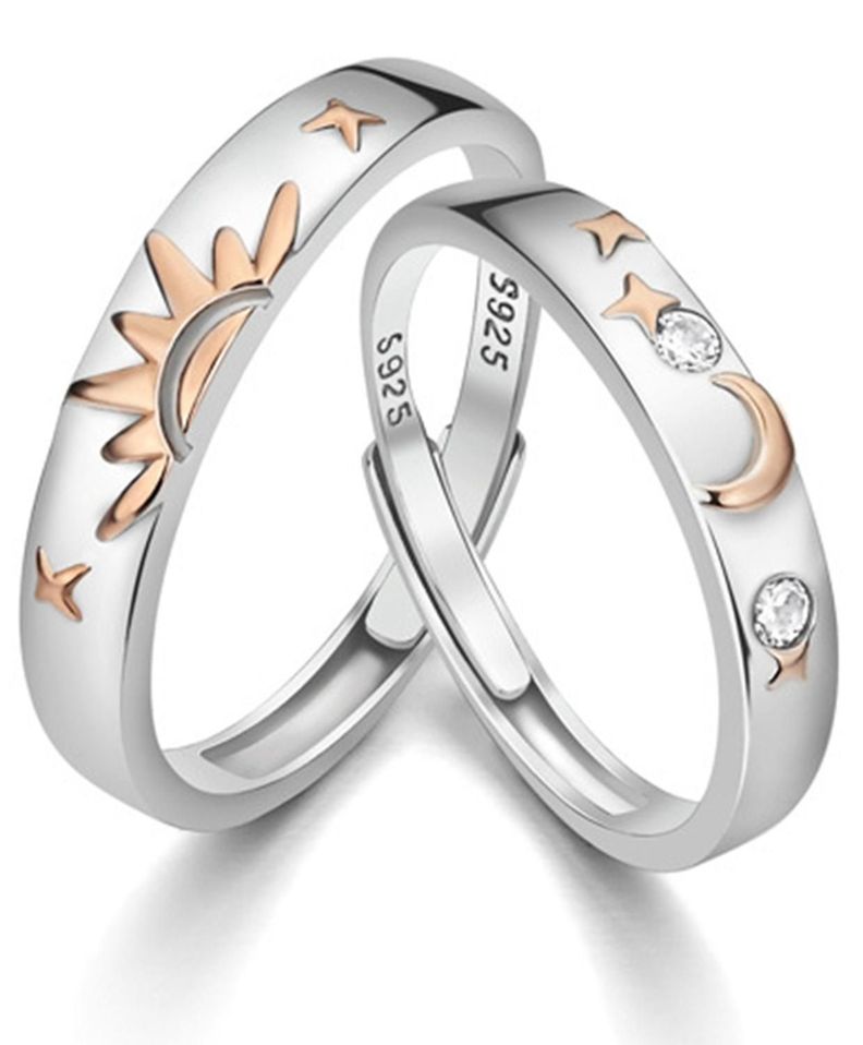 Anillos Alianzas Plata 925 Sol y Luna con Zirconia Ajustable-0